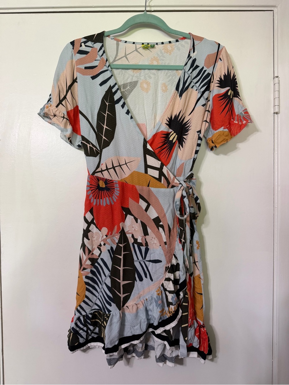 FARM Rio Mint and Peach Floral Mini Dress